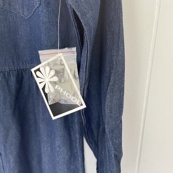 Vtg 90s Denim Maxi Dress S Prairie Button Down Cowgirl Modest Cottagecore - Picture 3 of 7